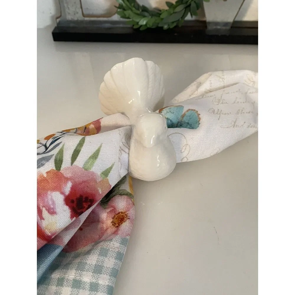 Set of 6 Dove Shafford Napkin Rings Holders Porcelain Bird‎ Retro Table Pigeons